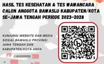 Pengumuman Hasil Tes Kesehatan dan Wawancara Calon Anggota Bawaslu Kabupaten/Kota Provinsi Jawa Tengah