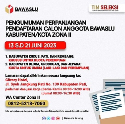 Perpanjangan Pendaftaran Calon Anggota Bawaslu Kabupaten/Kota Provinsi Jawa Tengah