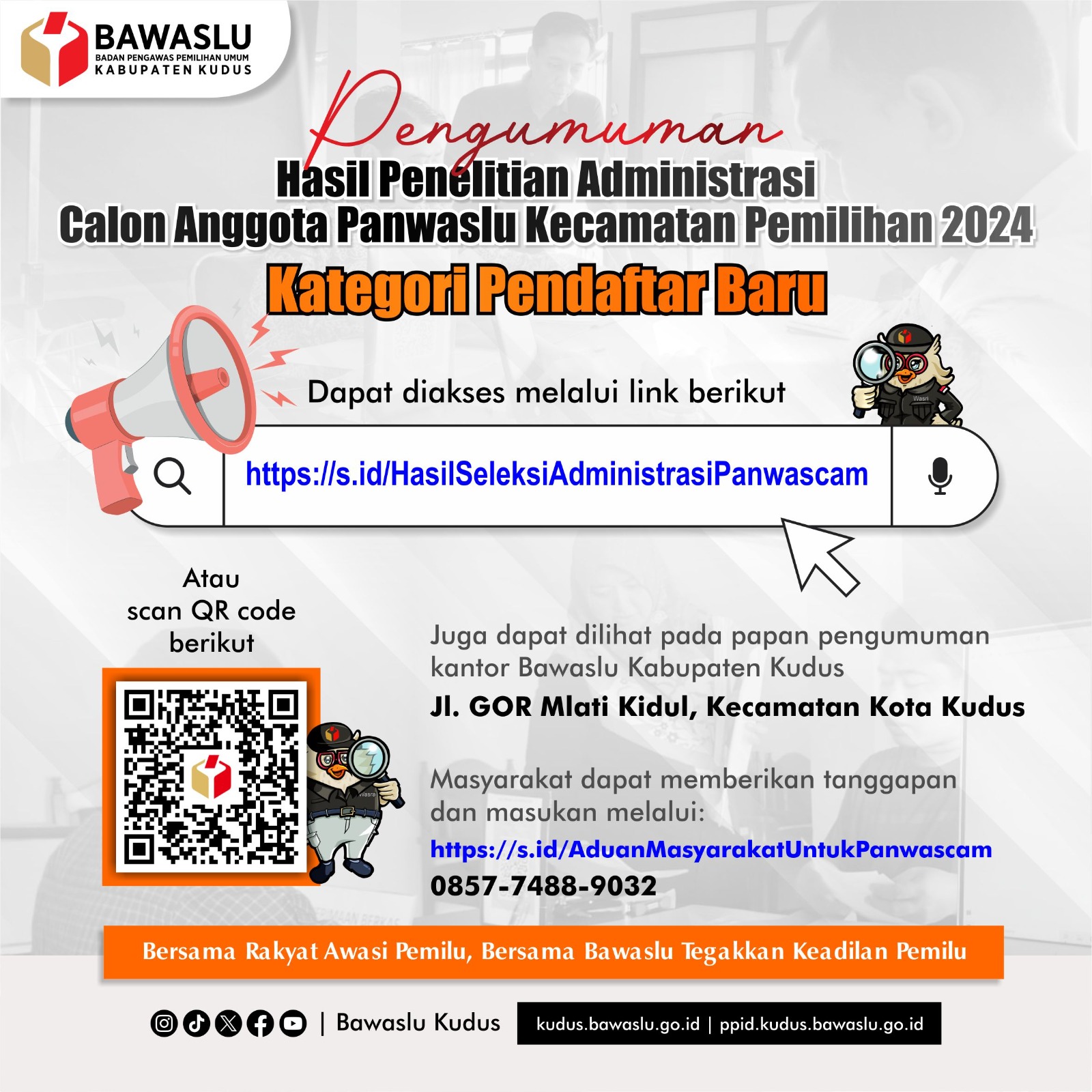 Pengumuman Hasil Penelitian Administrasi Calon Anggota Panwaslu Kecamatan Pemilihan 2024 Kategori Pendaftar Baru