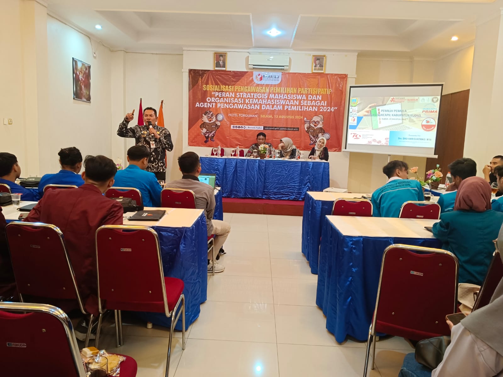 13 Agustus 2024 Gelar Sosialisasi, Bawaslu Kudus Jelaskan Peran Mahasiswa dan Organisasi Kemahasiswaan Dalam Pengawasan Pemilihan 2024